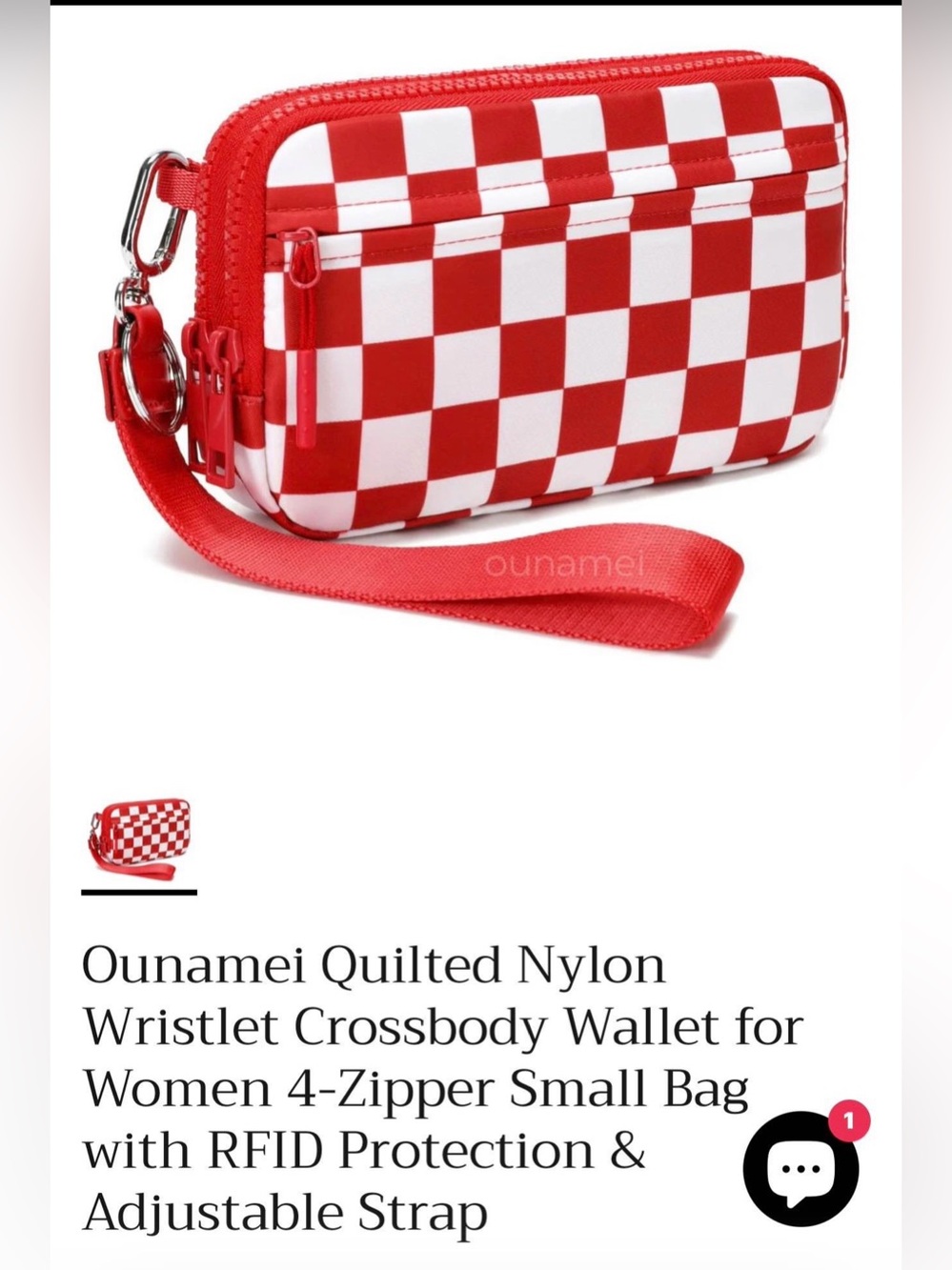Ounamei Nylon Wristlet crossbod wallet red & white